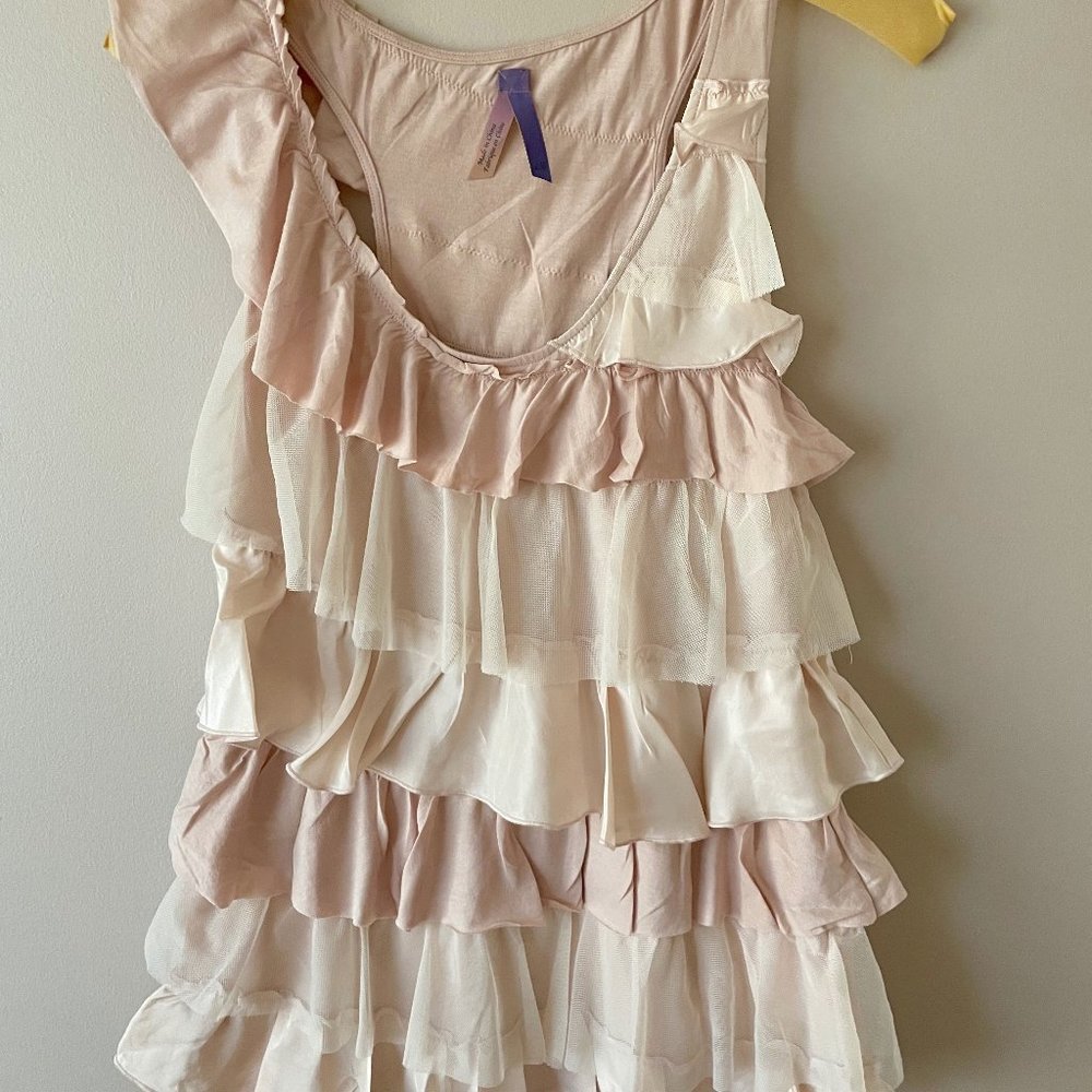 Anthropologie Tutu Tank Pink Ruffled Sleeveless Top Blouse By Ric Rac SIZE L NEW